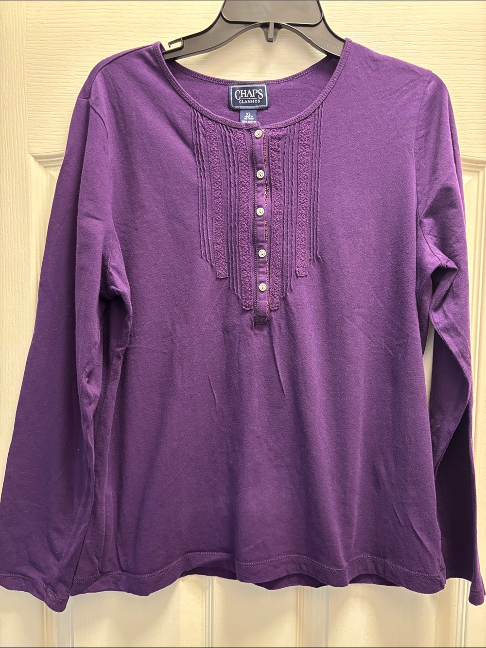 Chaps Purple Long-Sleeve Pintuck Henley